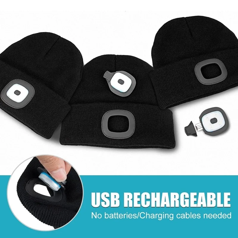 

Unisex USB Rechargeable LED Beanie Hat Knit Winter Light Up Headlamp Warm Cap for Dad Women Husband Boyfriend