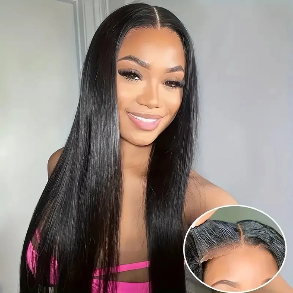 

Wear Go 6X4 180% Glueless Human Hair Wig Straight Transparent Lace Closure Wig Ready To Wear Pre Plucked Pre Cut Lace Wig Indian