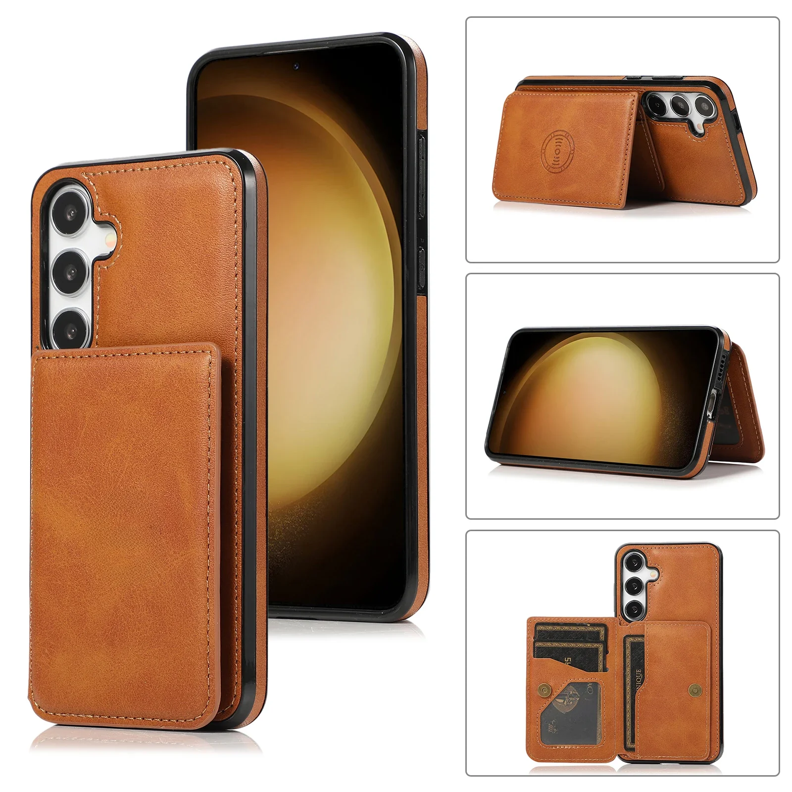 Etui skórzane z magnetycznym zamknięciem i portfelem na karty do Samsung Galaxy S24 S25 S26 Ultra S23 FE S22 Plus A26 A36 A56 A15 A35 A17 — zdjęcie produktu 7