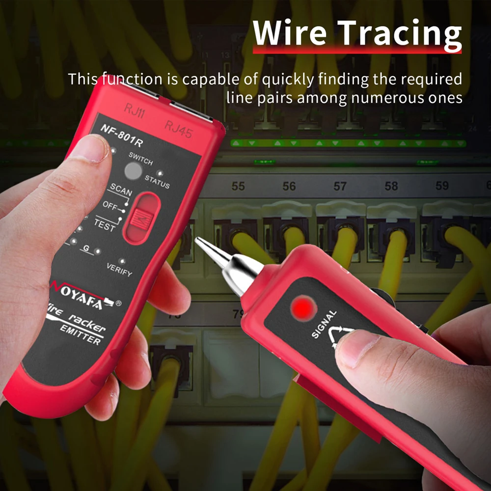 NOYAFA-probador de Cable de red NF-801R, buscador de línea RJ45, RJ11, con iluminación LED, soporta voltaje