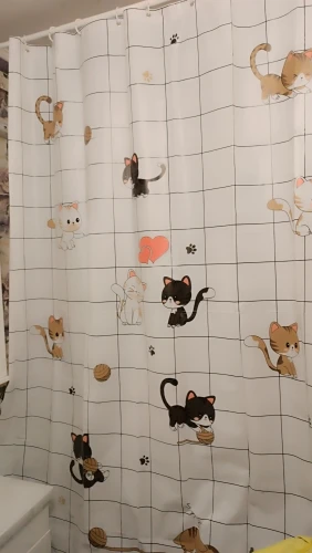 Naughty Cat Illustration Shower Curtain Home Aesthetic Bathroom Partition Curtain Internet Celebrity Style Bathroom Decor Essential photo review