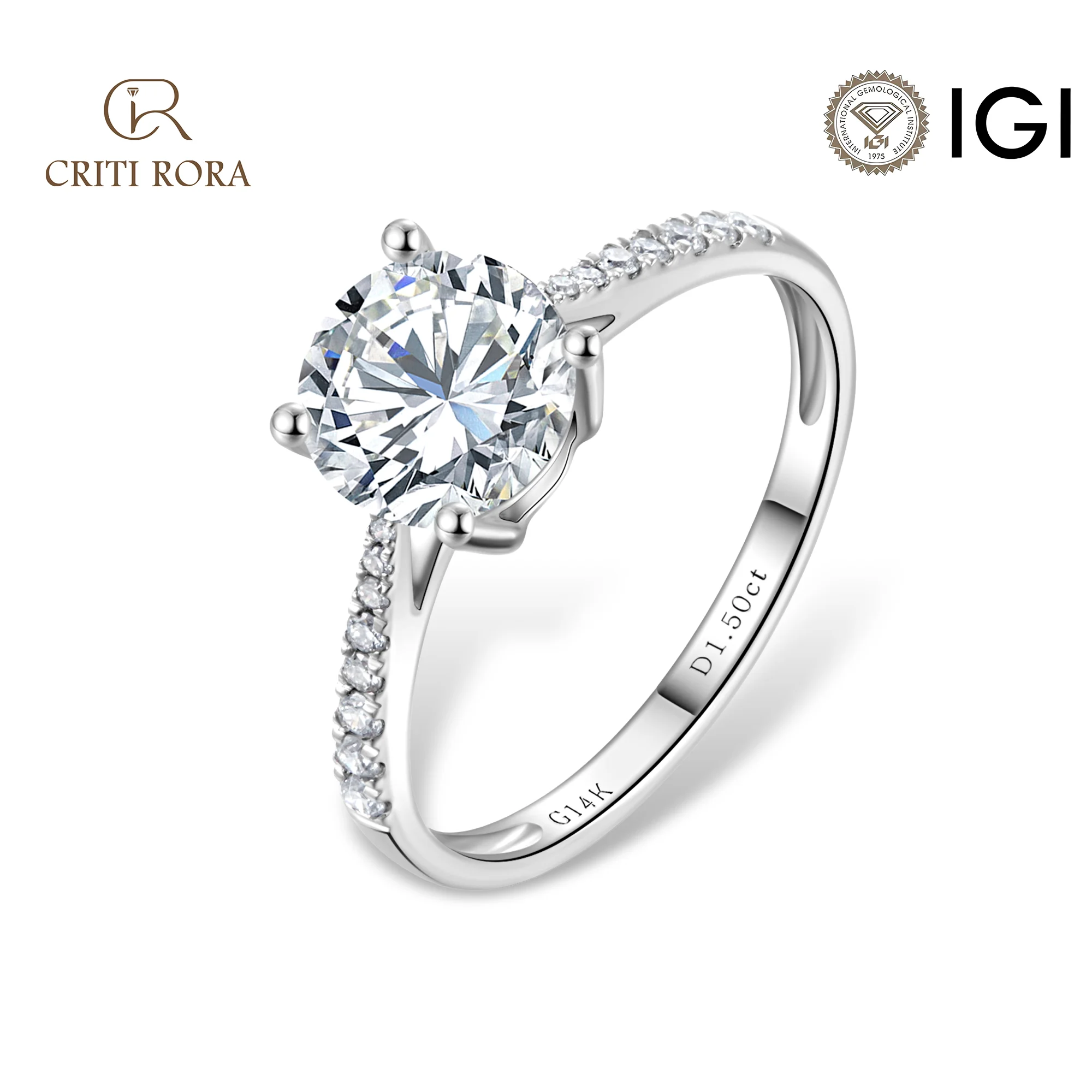 

1-2 carat IGI lab grown engagement ring，14K white gold，Half Eternity Band（D-E,VVS1-VVS2） Wedding Ring For Women-CRITI RORA