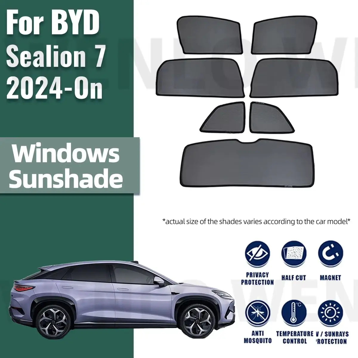 

For BYD Sealion 7 2024 2025 Car Sunshade Shield Magnetic Front Windshield Frame Blind Curtain Rear Side Window Sun Shade Visor
