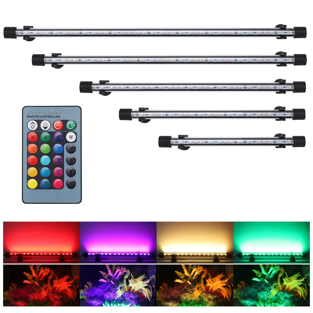 Luces LED sumergibles impermeables para peceras, iluminación RGB regulable para peceras, con Control remoto