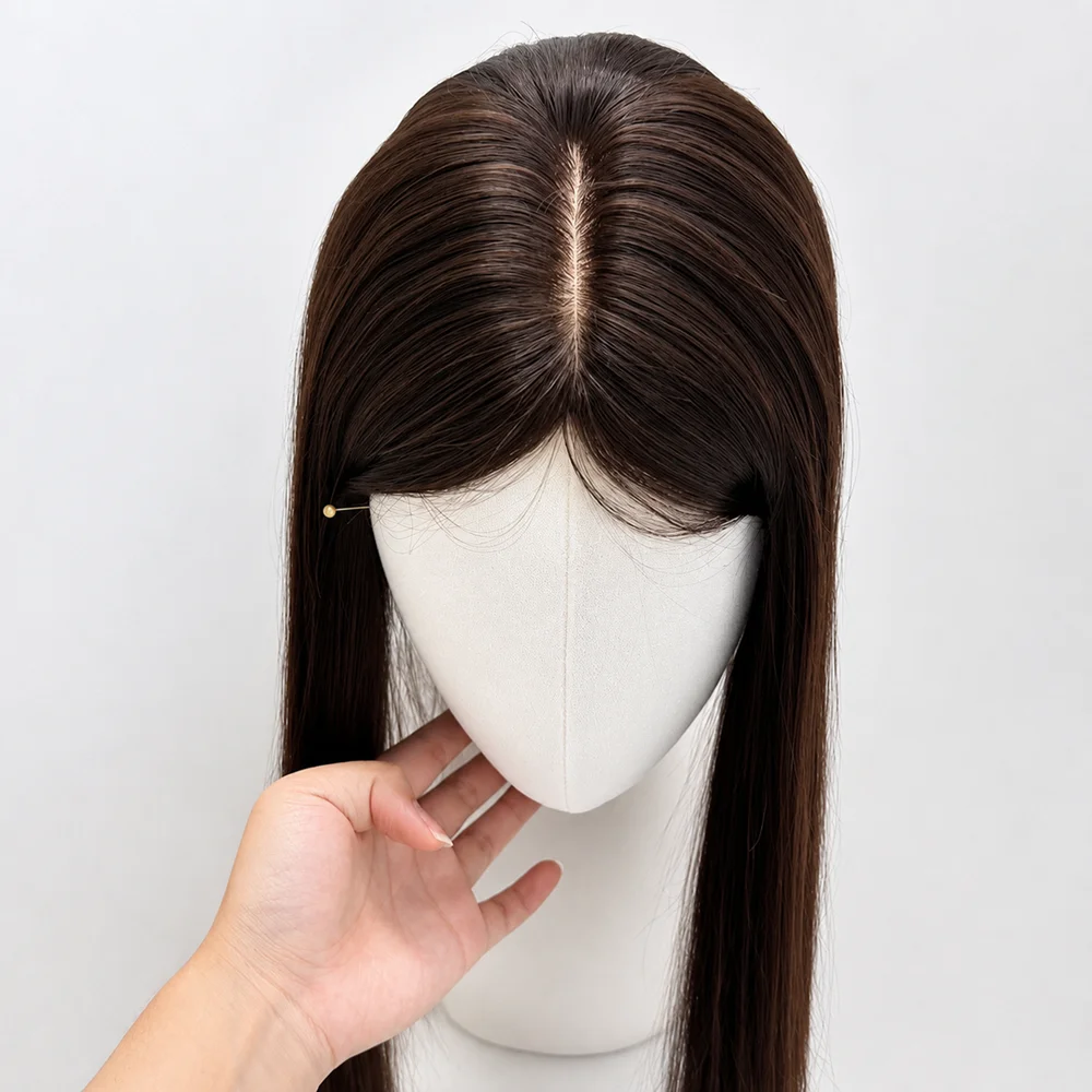 2# Dark Brown 9x14 cm Silk Skin Base Topper With Natural Scalp Look Real Virgin Human Hair Toupee For With Clips in For Women
