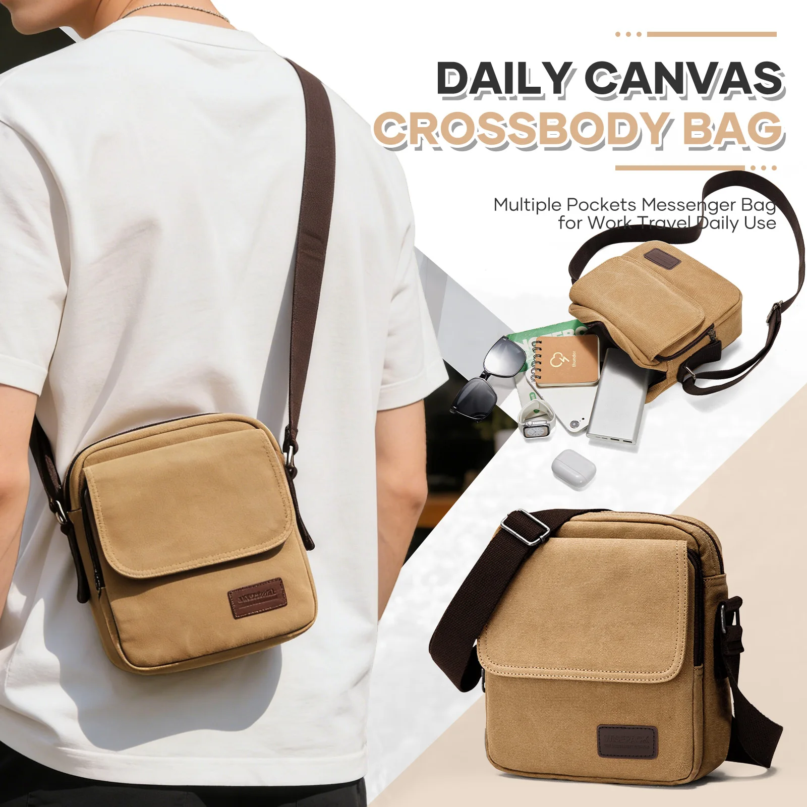Large Capacity Men's Chest Bag,Shoulder Bag Business Messenger Bag Waterproof Crossbody Bag for Travel,Small Business Square Bag