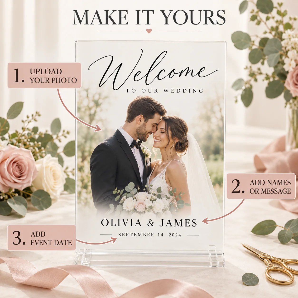 Custom Wedding Welcome Sign – Personalized Display Board for Birthdays, Weddings, and Baby Shower Decor