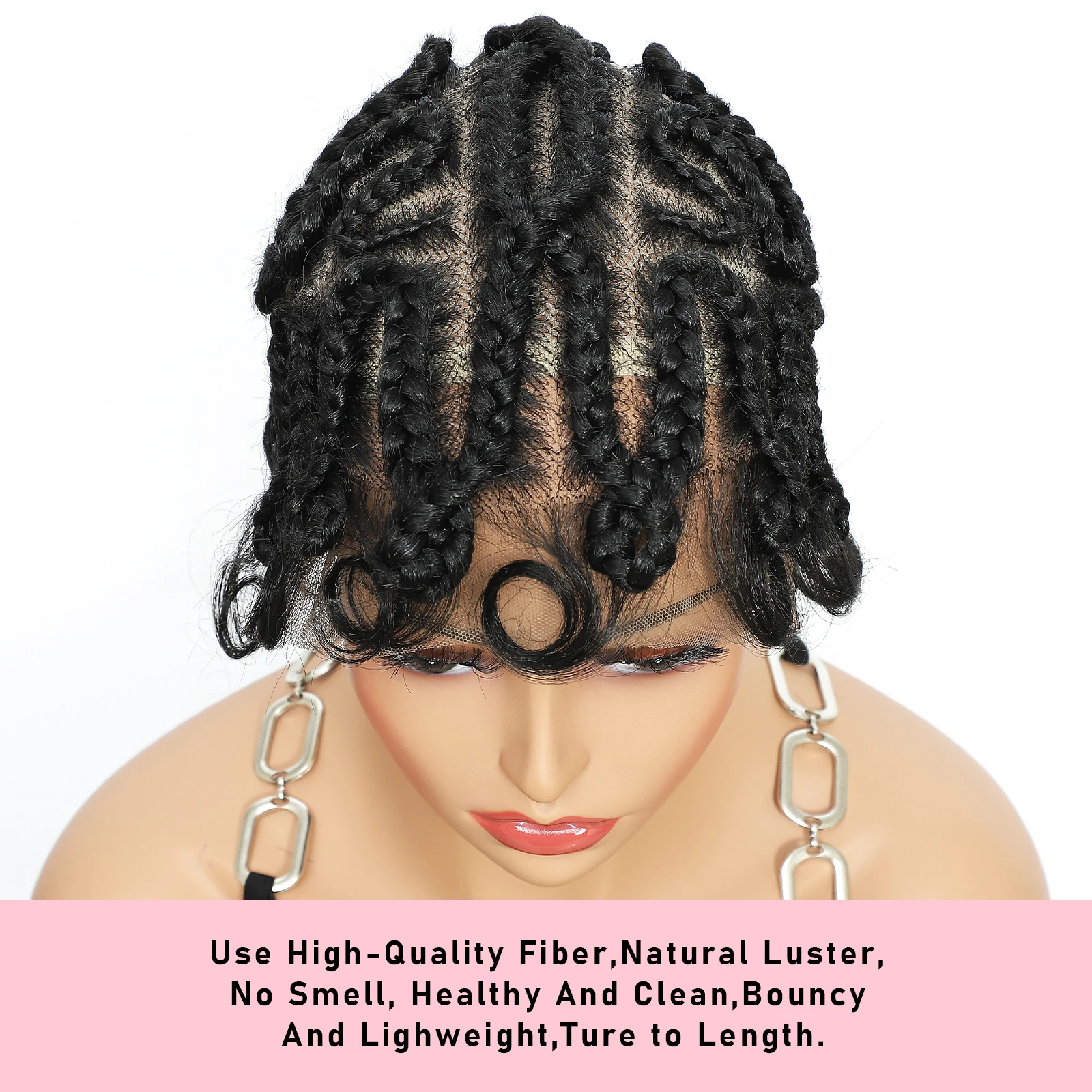 Short Lovely Synthetic Braided Wigs for Black Women Full Lace Hand-tied Twist Knotless Box Braids Wigs with Baby Hair 8 inches
