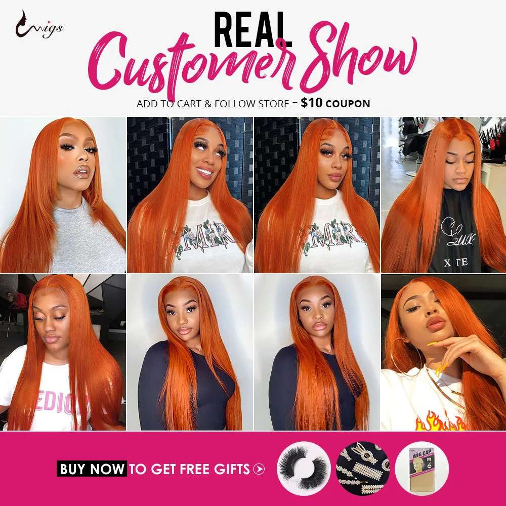 32 Inch Ginger Lace Front Human Hair Wigs Bone Straight Lace Front Wig Orange Colored Human Hair 13x6 Lace Frontal Wig For Women