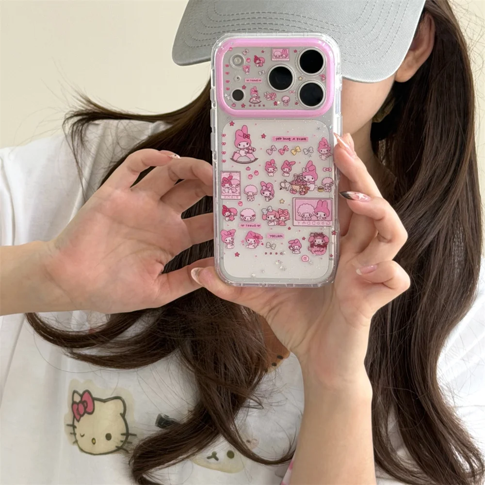 

INS Korean style glitter cute women's full screen Melody suitable for iPhone 17 Pro Max 14/13/15/16 Pro anti fall rop Protection