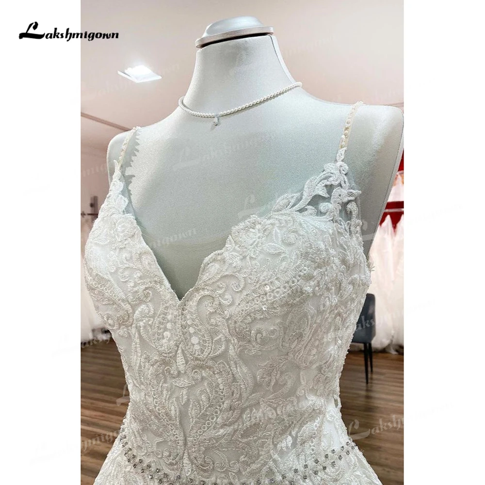 Robe de mariée en dentelle à col en V, bretelles spaghetti, dos ouvert, bouton, ceinture supérieure en dentelle, ligne A, patients de plage, quel que soit le balayage, robe éducative