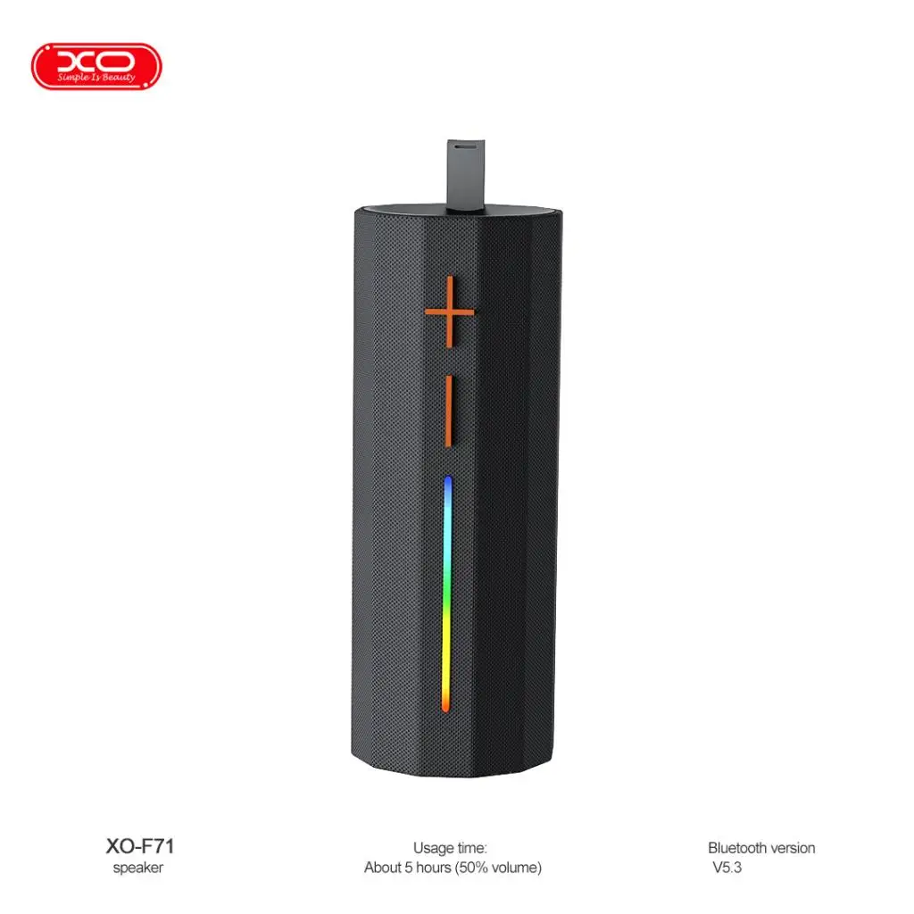 Altavoz Bluetooth 5.4 Portatil con Luces LED RGB Radio FM Sonido HiFi y Bateria 1800mAh Soporte Tarjeta TF y USB C Negro