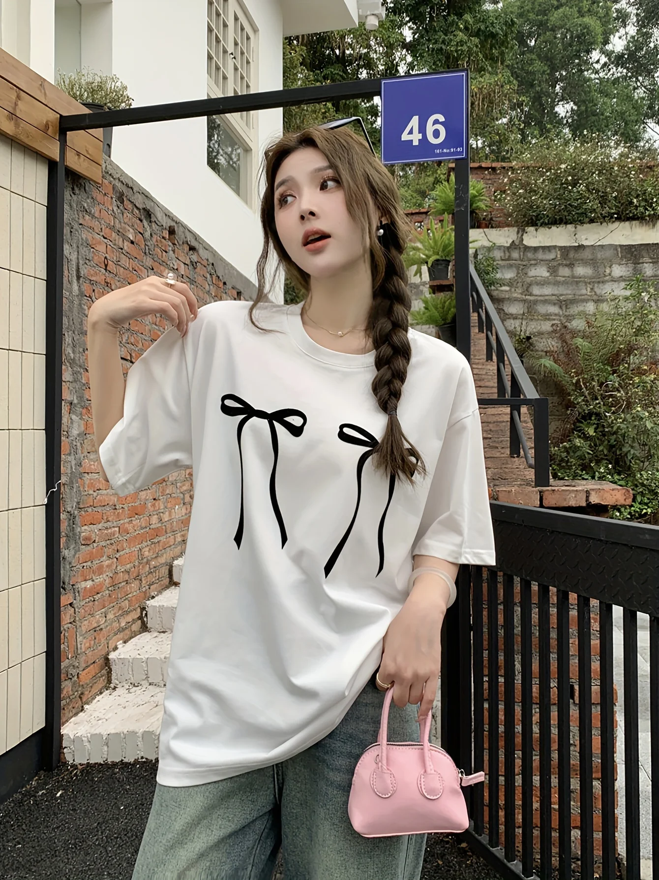 

Лето 2022, новые женские милые хлопковые футболки с бантом и круглым вырезом с короткими рукавами, дышащие повседневные свободные топы большого размера