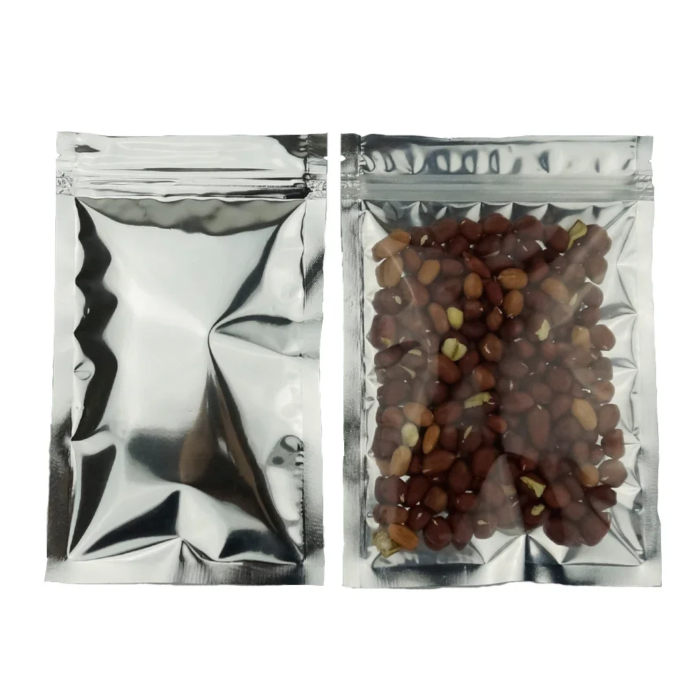 100 szt. Jednostronnie Przezroczyste Torebki z Folii Aluminiowej z Zamknięciem Strunowym - Samozamykające się, Spożywcze, Do Pakowania Prezentów / Przekąsek — zdjęcie 2