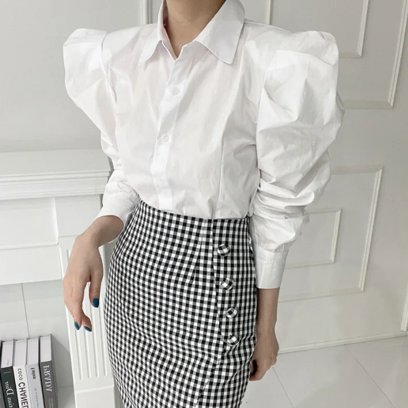 Korean Style Spring New Shirt Ring Balloon Puff-sleeved With-long-sleeved Blouses Shirt