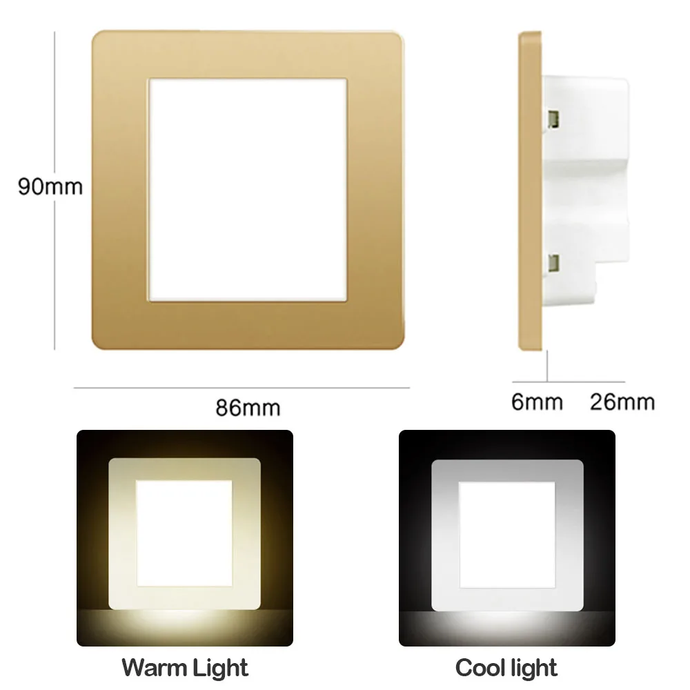 Lámpara Led para escalones de escalera, luz de esquina de pared empotrada de 2W, luz de pie dorada cepillada, luces nocturnas para sala de estar,