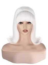 Synthetic Vintage Outward Wavy Beehive Wig Short Retro Flip White Female Wig with Bangs For Women Sweet Cute Anime Cosplay Wig