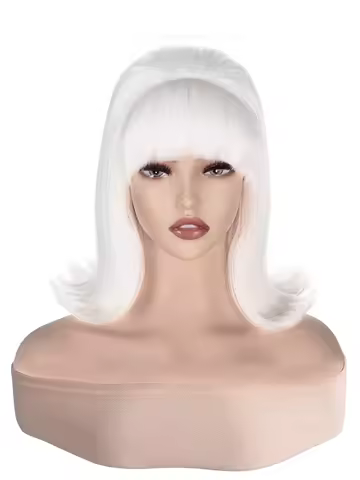Synthetic Vintage Outward Wavy Beehive Wig Short Retro Flip White Female Wig with Bangs For Women Sweet Cute Anime Cosplay Wig