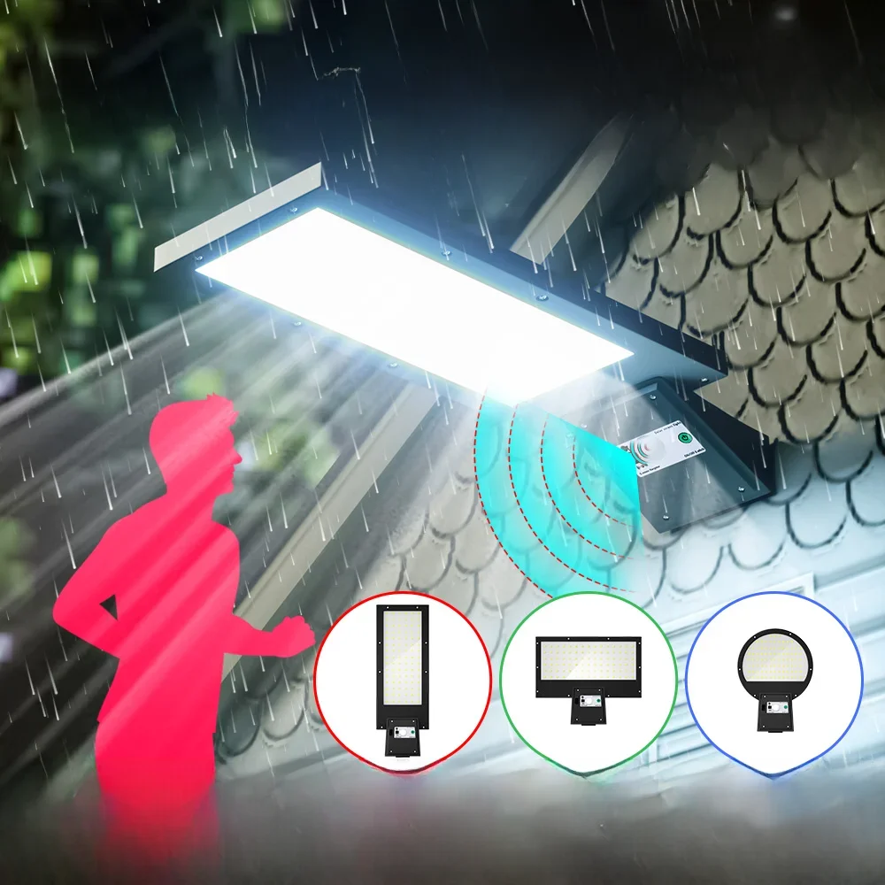 LED Solar Street Lamp Dusk to Dawn Light Sense Auto On/Off PIR Motion Sensing with Remote USB/Solar Charging Backyard Wall Lamps