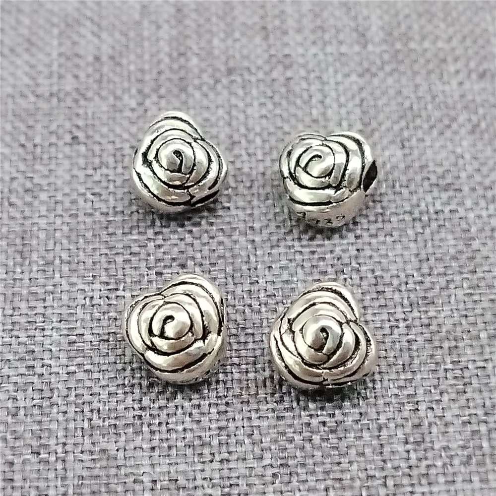

4pcs of 925 Sterling Silver Rose Flower Beads 2-Sided Floral Spacer for Bracelet 6mm