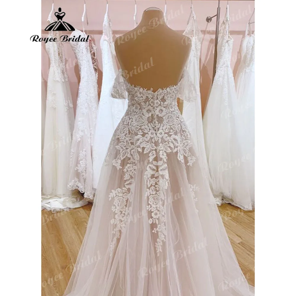 Sexy Off Shoulder Bohemian Lace Appliques Wedding Dress for Women 2025 Bridal Gown with Cap Sleeve Customized robe boheme femme