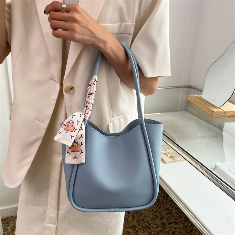 

Summer Handbags For Women Soft Leather Tote Shoulder Bucket Bags Ladies Purses Fashion Top-handle Bags High Quality Solid Color