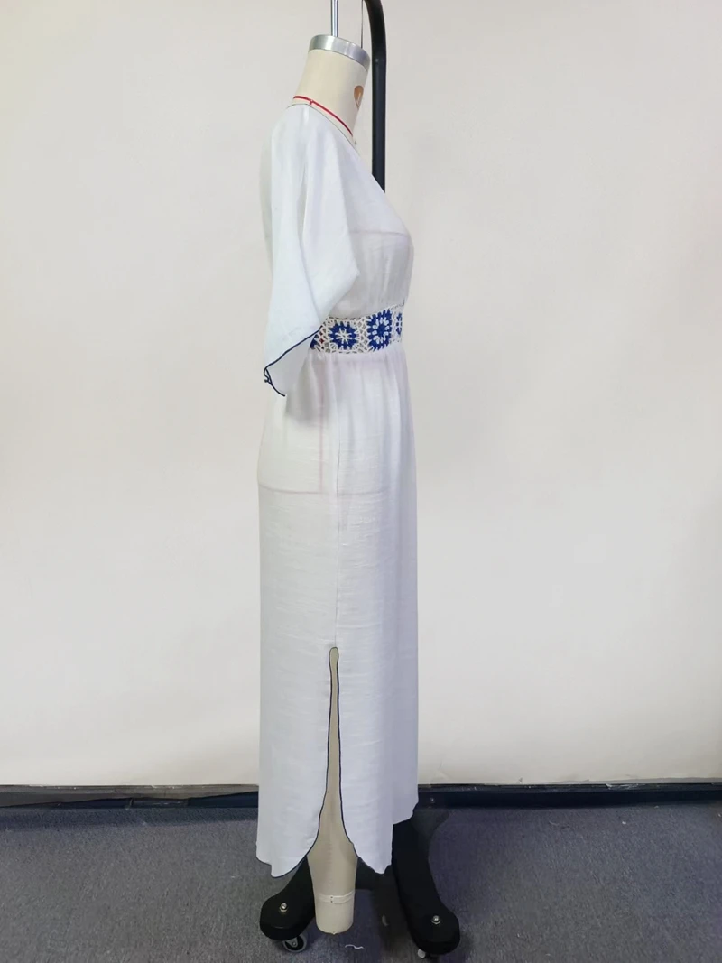 Vestido de playa bohemio de manga corta con escote en V profundo para mujer, traje de baño transparente con abertura lateral y cintura alta, Bikini largo, traje de baño transparente Sexy