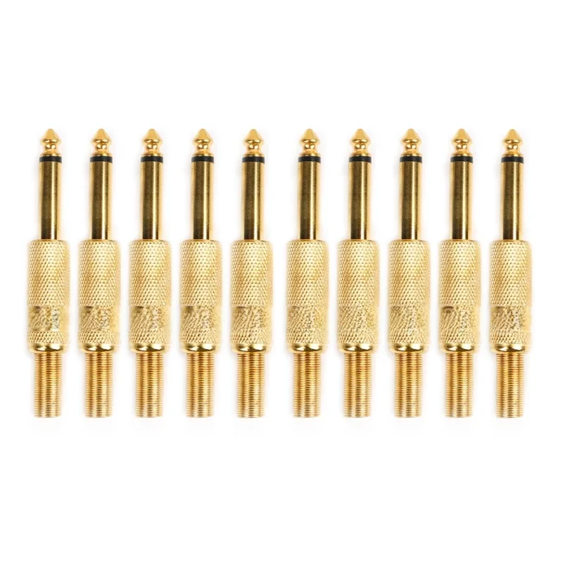10 sztuk/partia pozłacane 6.35mm męskie 1/4 Mono Jack Adapter Audio łączący złącze lutownicze do mikrofonu — zdjęcie produktu 7