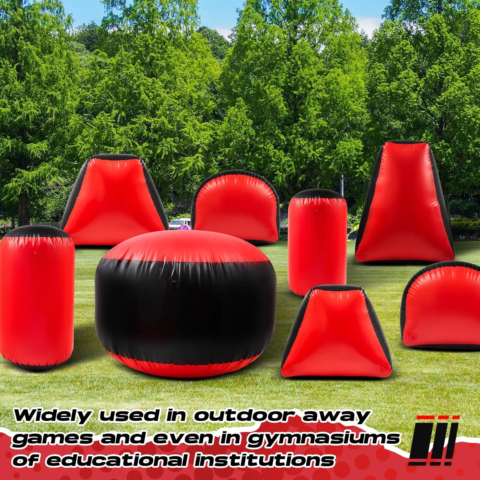 Custom 9pcs Red Color Inflatable Paintball Obstacles Air Bunker Set Blow Up Archery Bunkers Tag Inflatable Barriers For Outdoor