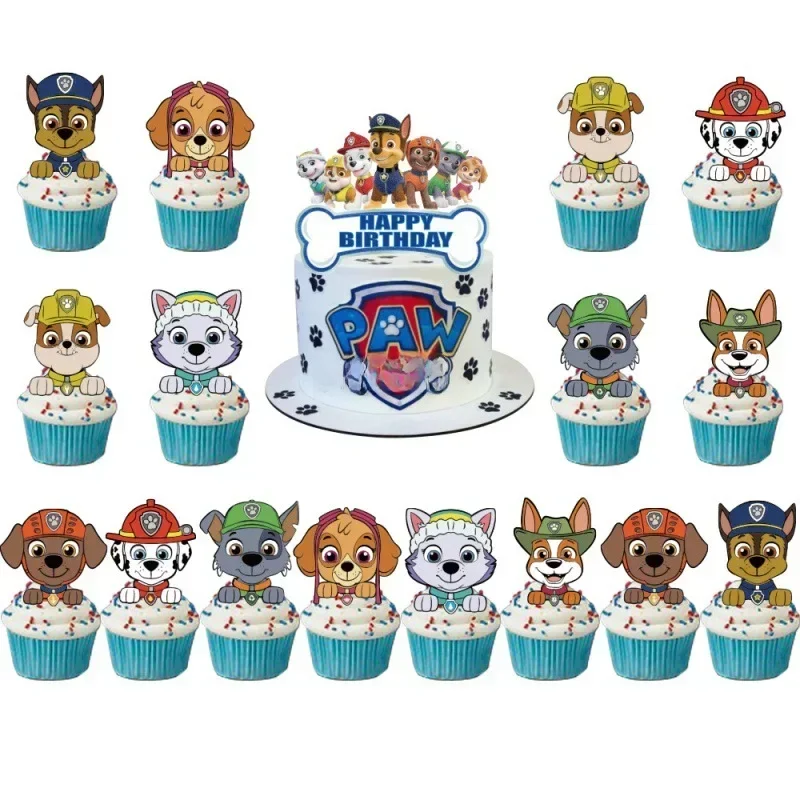 Ensemble de cartes de gâteau d'anniversaire à thème Paw Patrol, décoration de pâtisserie, drapeau d'anniversaire pour garçon et fille, ballon en Latex, fournitures de décoration de fête