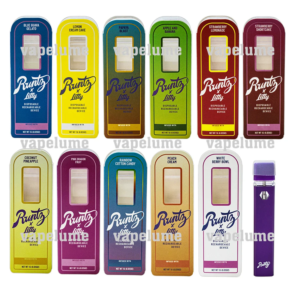 RUNTZ E-cigs Vape 1 مللي جراب السجائر الكهربائية 1000 ملغ قلم أرجواني USB شحن زيت سميك تسخين مسبقًا ملصق عرض أكريليك تخزين #1