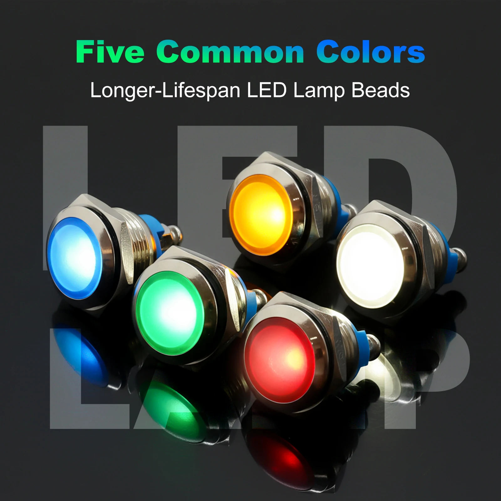 

5pcs 16mm Waterproof Chrome Metal Indicator Light 12V 24V Red Green Blue White Amber Pilot Lamp Signal Light Screw Terminal