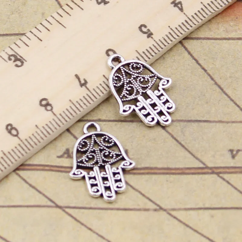 40 sztuk Charms Hamsa dłoni Fatima ręcznie ochrony 20x15mm antyczny brąz kolor srebrny zawieszki dokonywanie DIY ręcznie robione tybetańskie znalezienie — zdjęcie 2