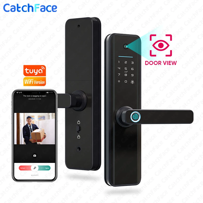 

8 Language Tuya Smart APP WIFI Fingerprint Door Lock Camera IC Card Digital Code Electronic Reader Home Security Mortise