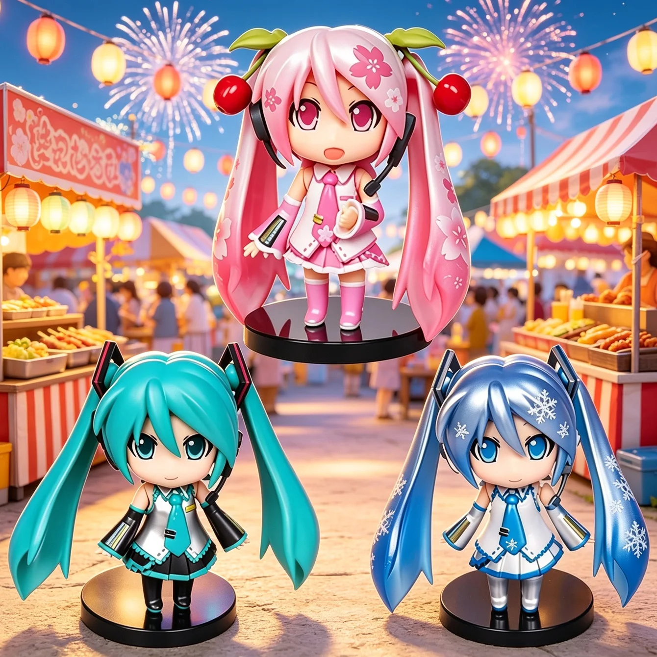 Hatsune Miku 3-Piece Nendoroid Style Figure Set Classic Miku, Sakura Miku, Snow Miku Anime Decor & Fan Gift Desktop Ornament