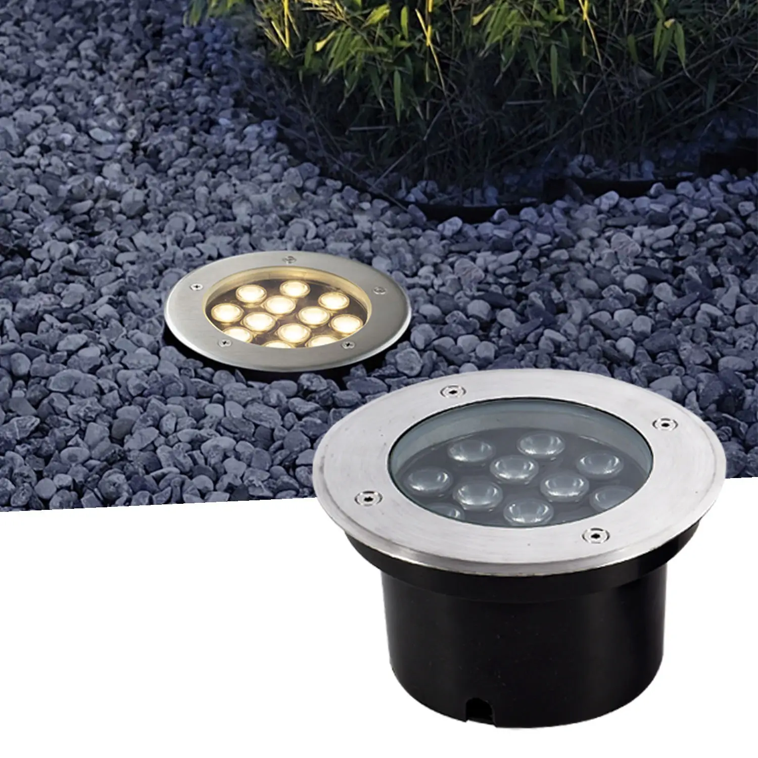 Luz LED subterránea redonda de aluminio para exposición en el hogar, luz led cuadrada de acero inoxidable de 12w, 18w, 24w, 36w y 48W, gran oferta