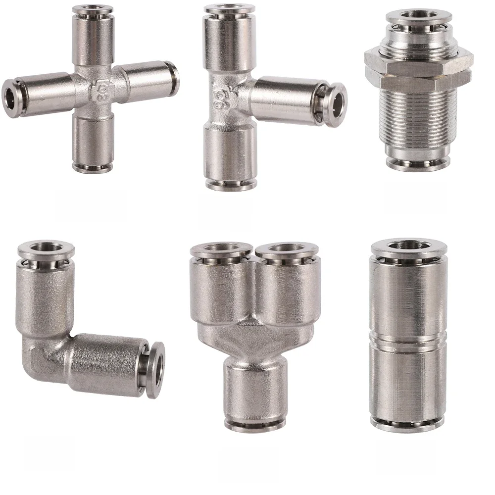 Raccords pneumatiques à Air en cuivre nickelé, raccord rapide en métal PU PV PE PY PZA 4mm 6mm 8mm 10mm 12mm