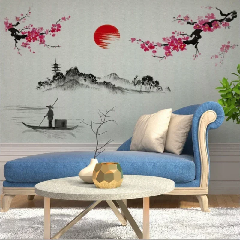 Style chinois Sakura japonais rose fleur de cerisier arbre décoration murale décalcomanies autocollant Mural affiche papier peint décor.