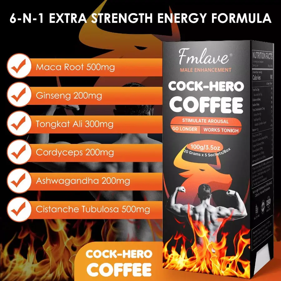 Café em pó para homens, COCK HERO Maca, Resistência Natural, Energia e Vitalidade, Pacote 1