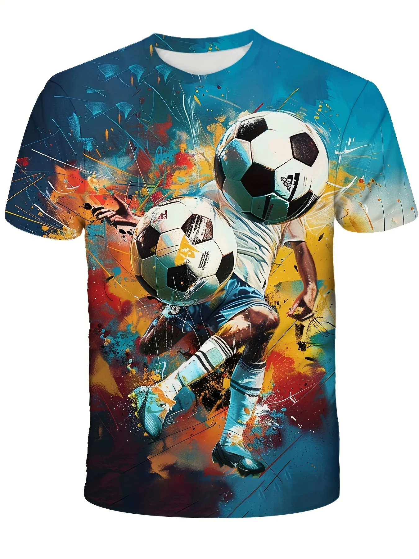 Vibrant Boys' Football Player Graphic Tee 3D Printed, Short Sleeved, Round Neck, Casual Summer Wear Kids Tops Clothing