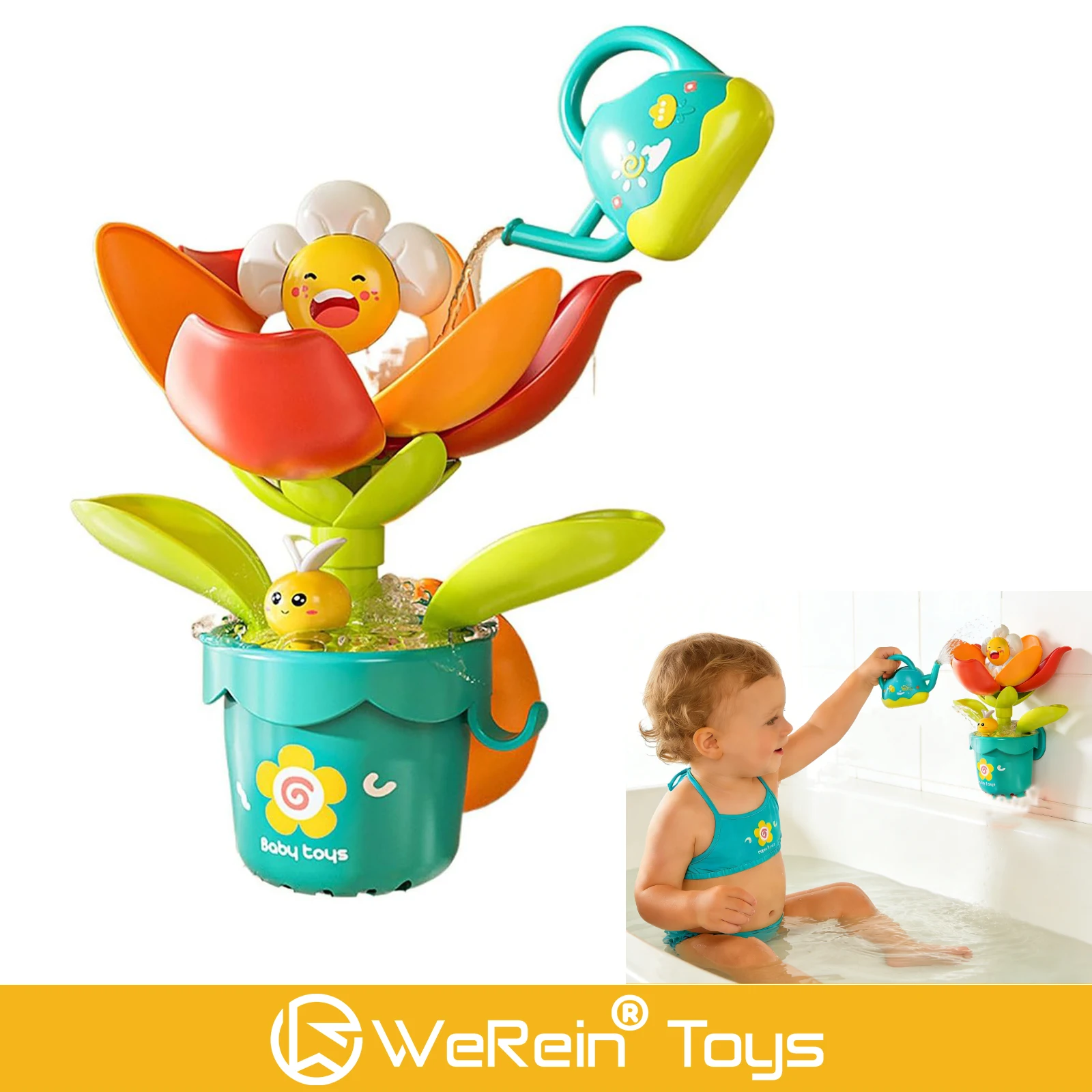 Suction Cup Bath Toy Sunflower Watering Multi-Purpose Play Mode Fun for Babies&Kids Best Gifts