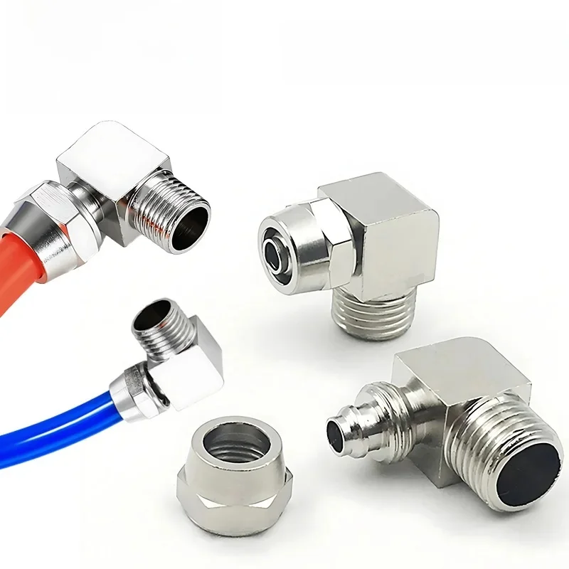 Connecteur coudé en laiton nickelé à fixation rapide PL, accessoire de tuyau d'air pneumatique, 1/8 ", 1/4", 3/8 ", 1/2", 4mm, 6mm, 8mm, 10mm, 12mm, 10 pièces