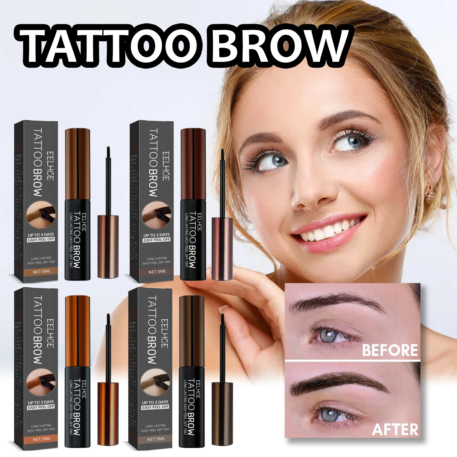 Eelhoe Tattoo Peel Off Wenkbrauw Gel Tint Make-Up Semi-Permanente Waterdichte Langdurige Zweetbestendige Peel Off Kleurstof Wenkbrauw Crème