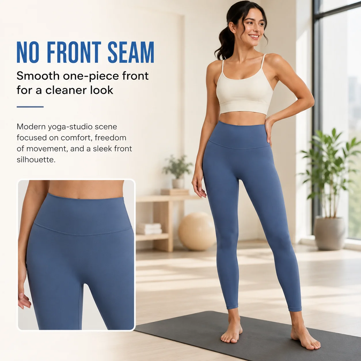 Women High Waist Yoga Leggings No Front Seam Hidden Back Pocket Soft Stretch Gym Running Workout Pants