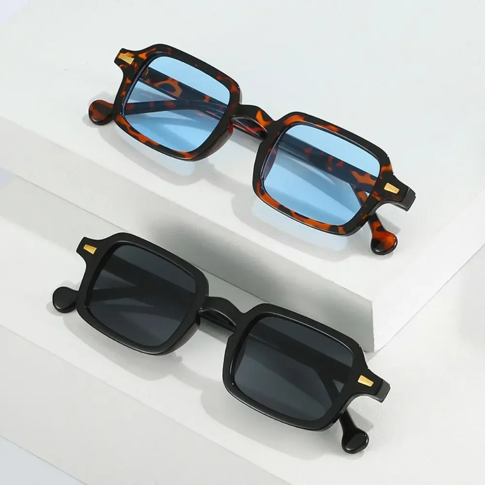AliExpress 2024 Fashion Square Sunglasses Women Anti-glare Retro Rivets Decoration Gradient Shades UV400 Men Leopard Blue Sports Sunglasses