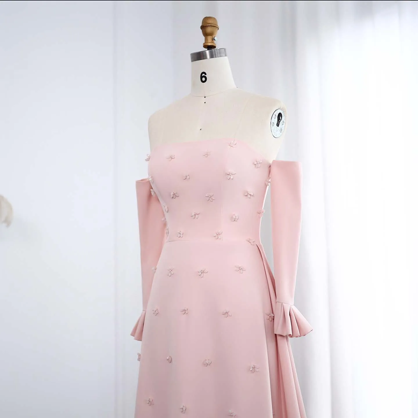 Sharon Said Baby Pink Dubai vestidos de noche sin tirantes con elegantes flores 3D para mujer vestido Formal de boda SF282 personalizado