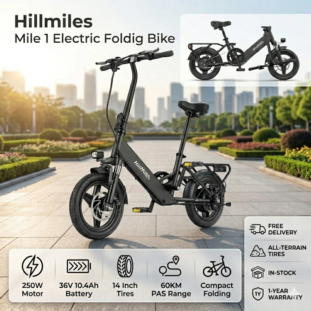 HillMiles Mile 1 Elektrofahrrad 250 W bürstenloser Motor 36 V 10,4 Ah Lithiumbatterie 60 km Reichweite E-Bike Erwachsene City Ride Elektrofahrrad