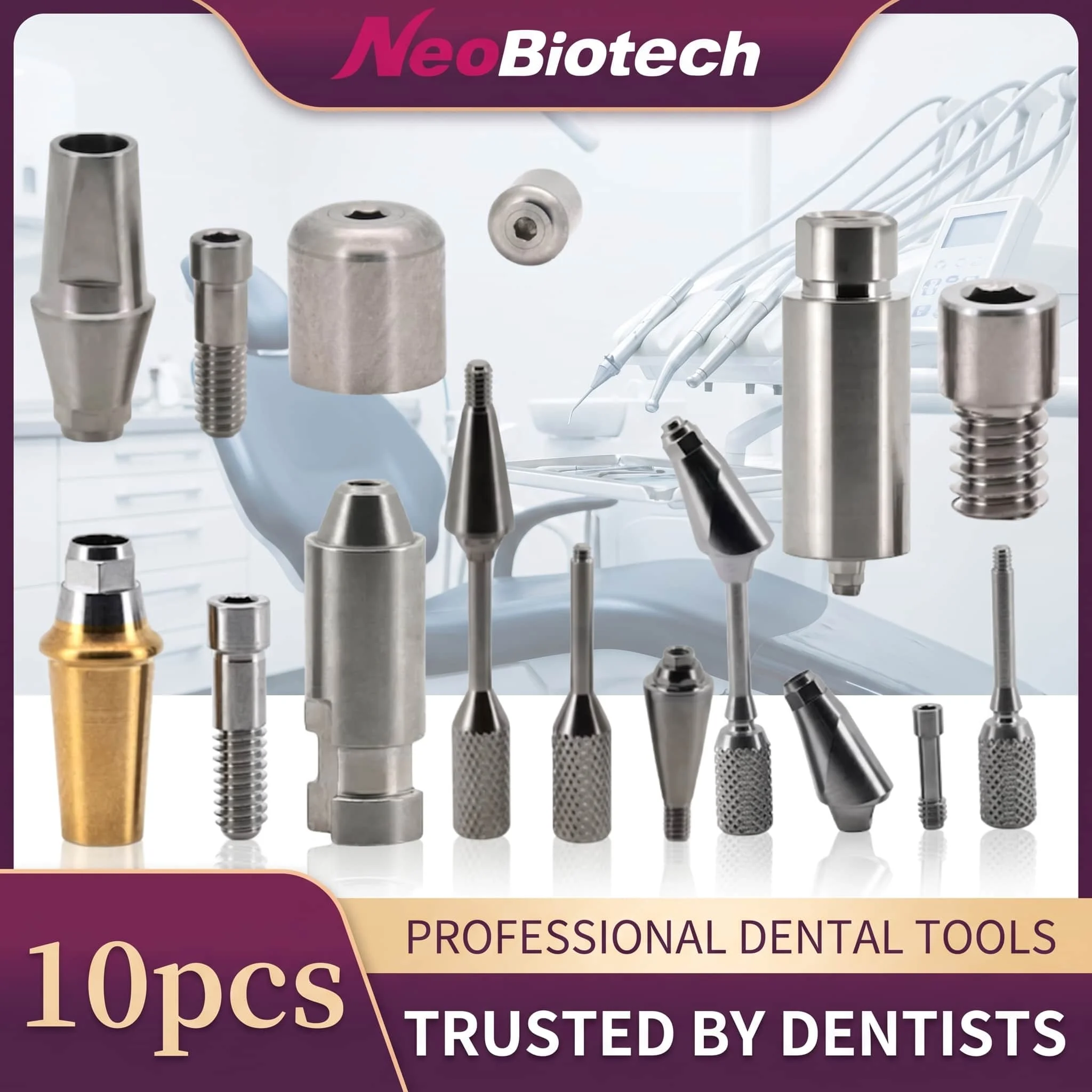 

10pcs/Pack NeoBiotech Dental Implant Bench Kit Titanium Scanbody Multi Unit Transfer Analog Healing Abutment Bone Cement Screw