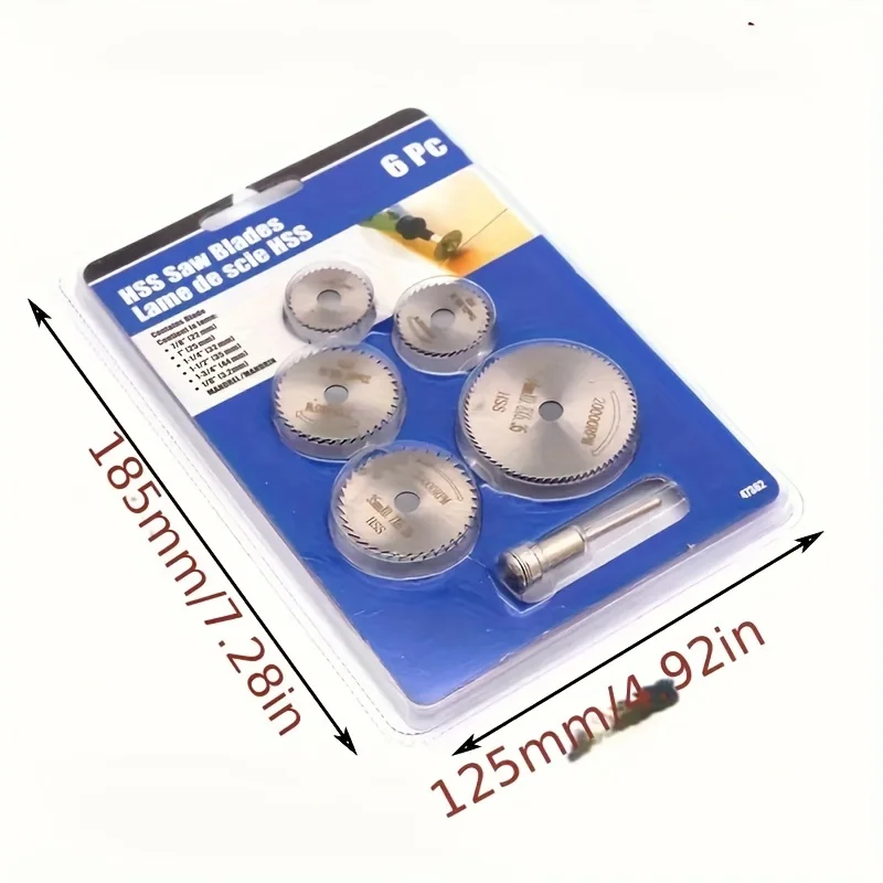 6 قطع شفرة منشار دائري صغير بالإضافة إلى قضيب، قرص شفرة منشار HSS، ملحقات أدوات الحفر الدوارة للخشب والبلاستيك والألومنيوم، سهلة الاستخدام، #3