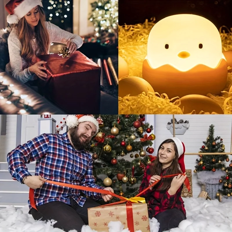 Linda luz nocturna para niños, lámpara de pollo Kawaii para decoración de dormitorio, lámpara bonita de silicona para niñas, lámpara blanda recargable